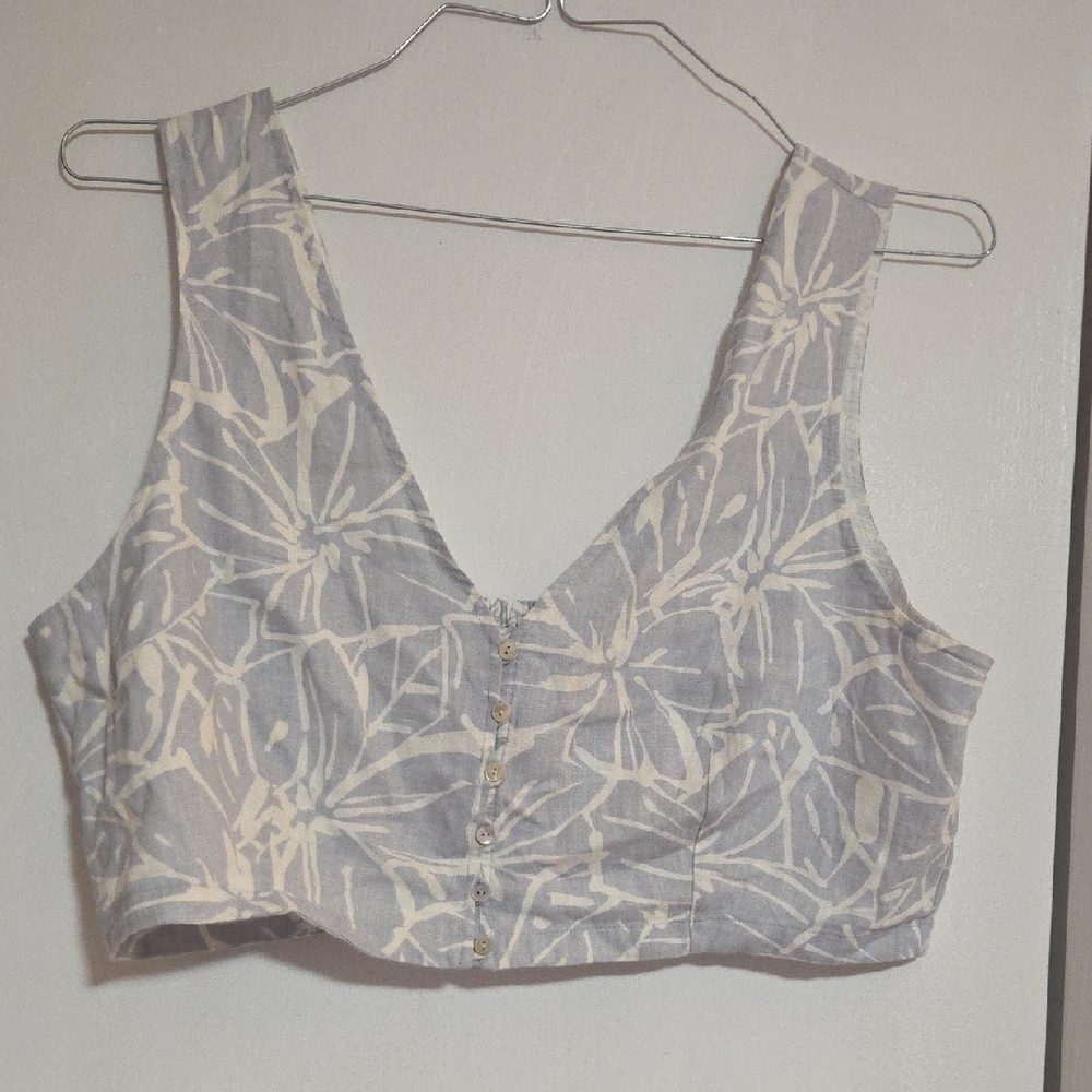 Madewell Floral Cream and Gray Crop Top